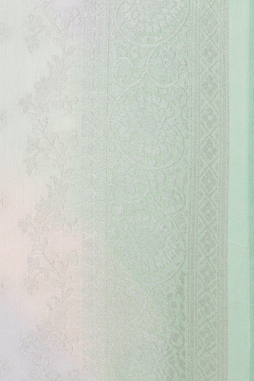 Border image of Green and Grey Color Organza Silk Saree with Zari Butta on the body and Zari Border. 
