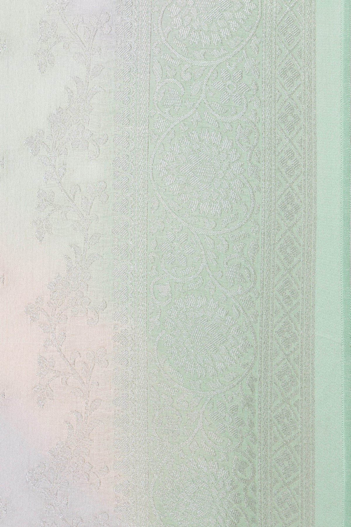 Border image of Green and Grey Color Organza Silk Saree with Zari Butta on the body and Zari Border. 