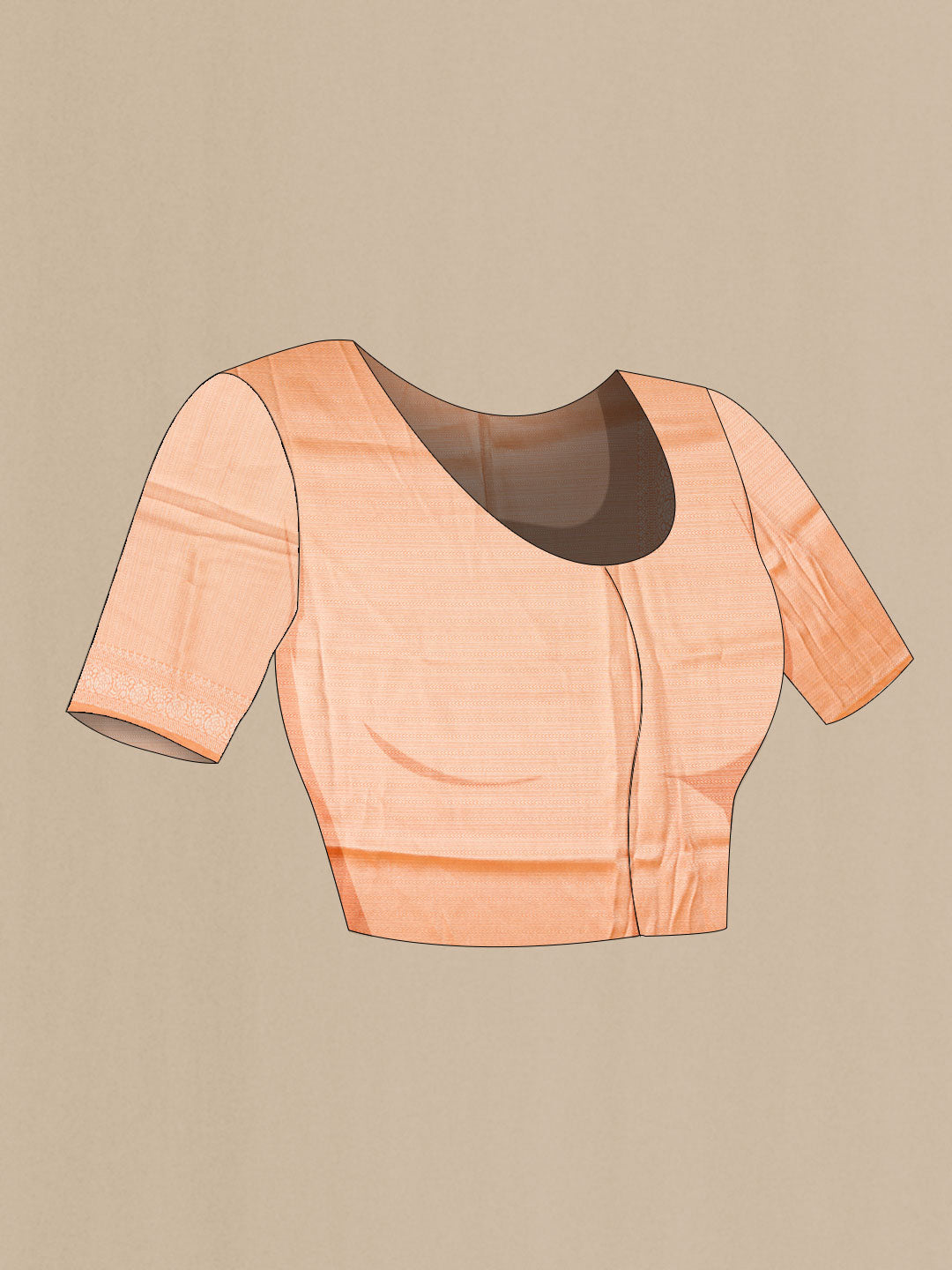 Close up image of the blouse of Orange Blended Art Silk Saree with Zari Butta on the body and Zari Border
