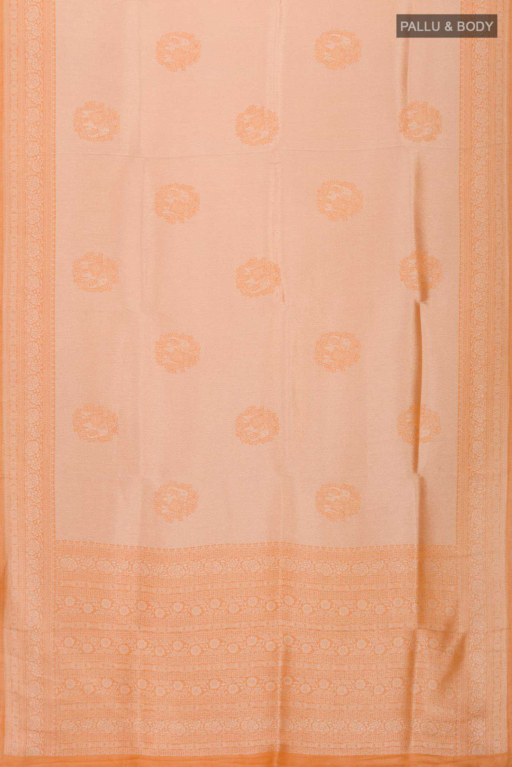 Flat view of Orange Blended Art Silk Saree with Zari Butta on the body and Zari Border