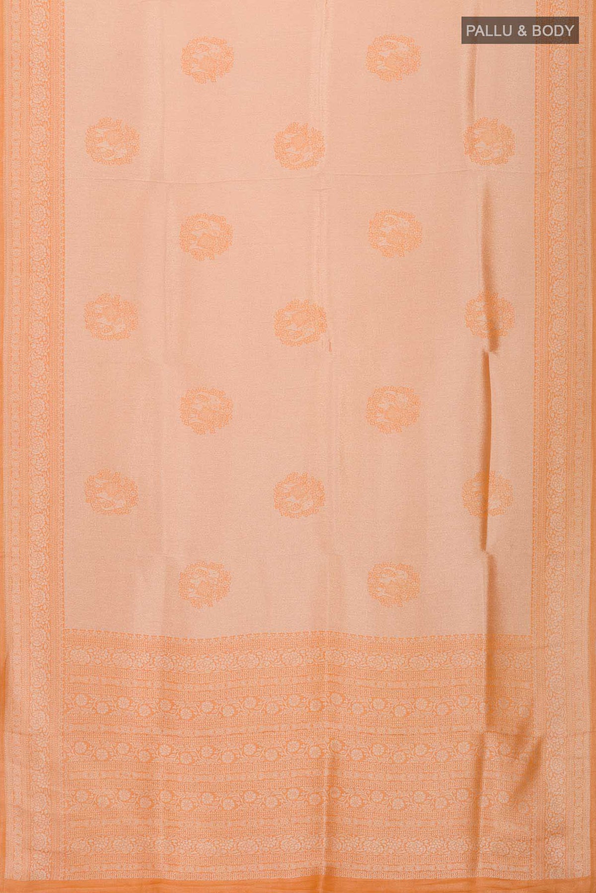 Flat view of Orange Blended Art Silk Saree with Zari Butta on the body and Zari Border