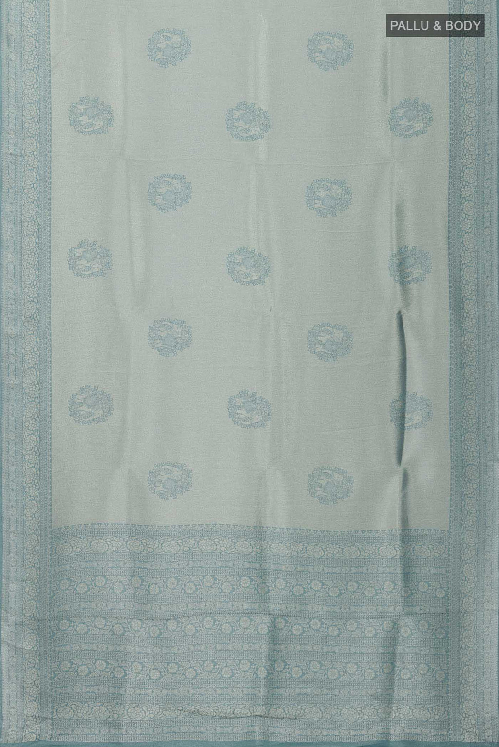 Flat view of Blue Blended Art Silk Saree with Zari Butta on the body and Zari Border
