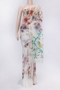 Off White Dual Tone Linen Saree with Printed design on the body and Without Border.  displayed on a mannequin