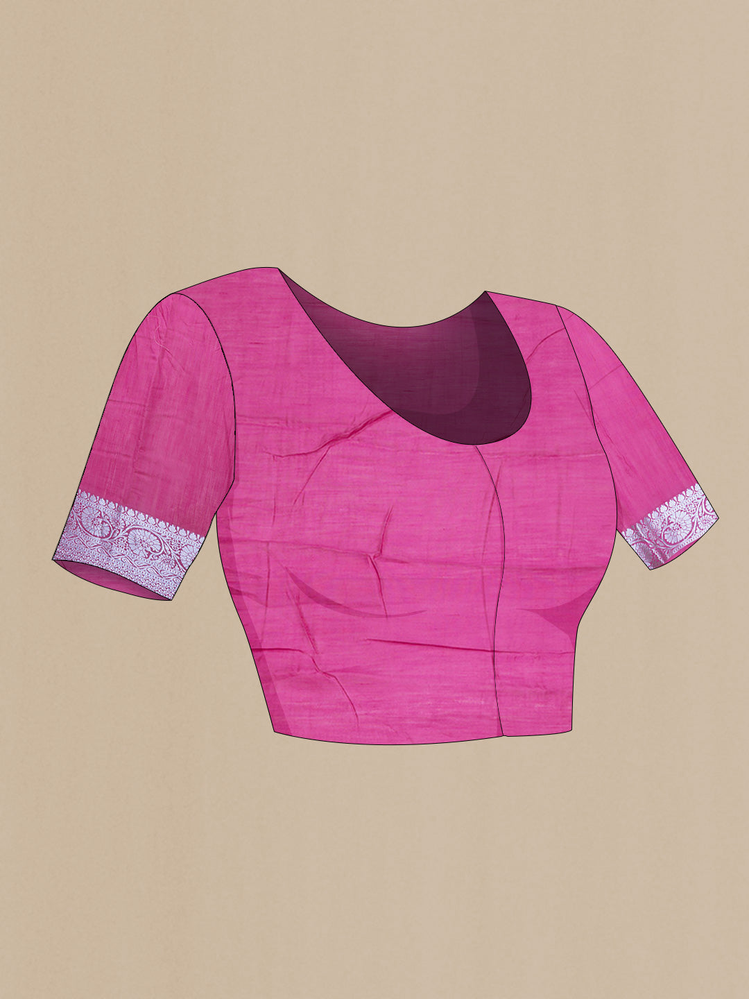 Close up image of the blouse of Grey Banarasi Raw Silk Saree with Zari Brocade on the body and Zari Border