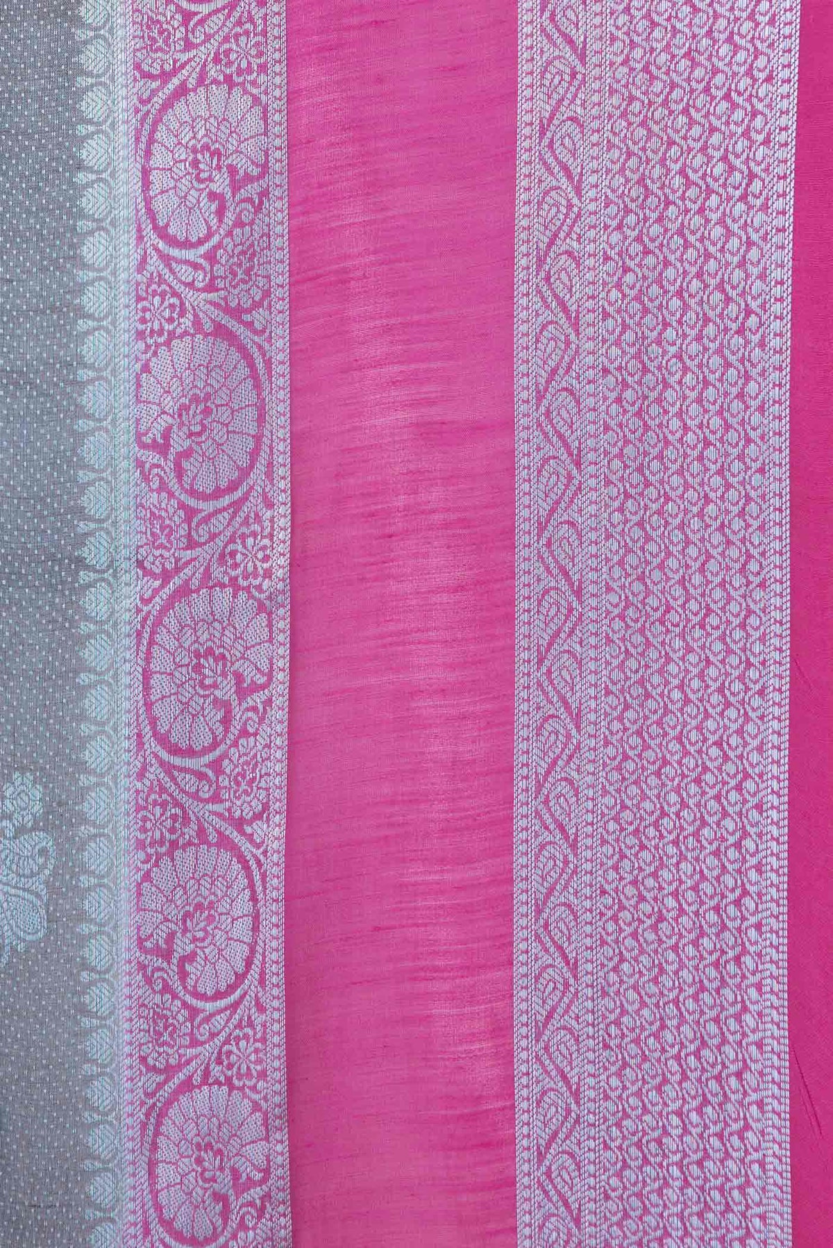 Border image of Grey Banarasi Raw Silk Saree with Zari Brocade on the body and Zari Border