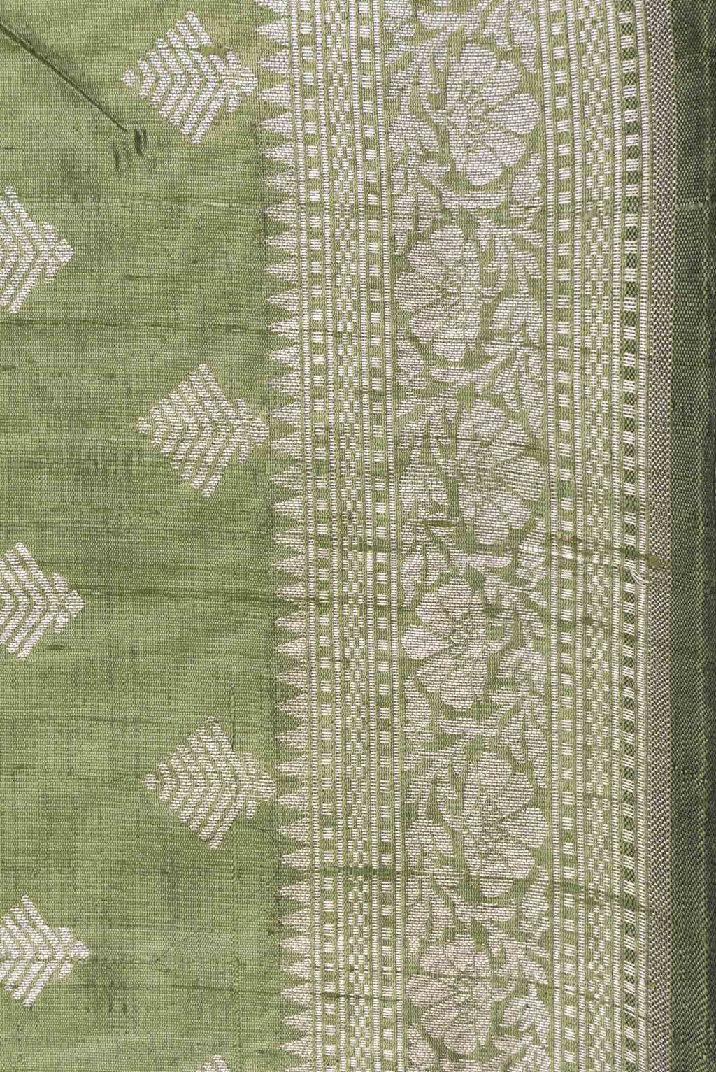 Border image of Green Dual Tone Raw Silk Saree with Zari Brocade on the body and Zari Border
