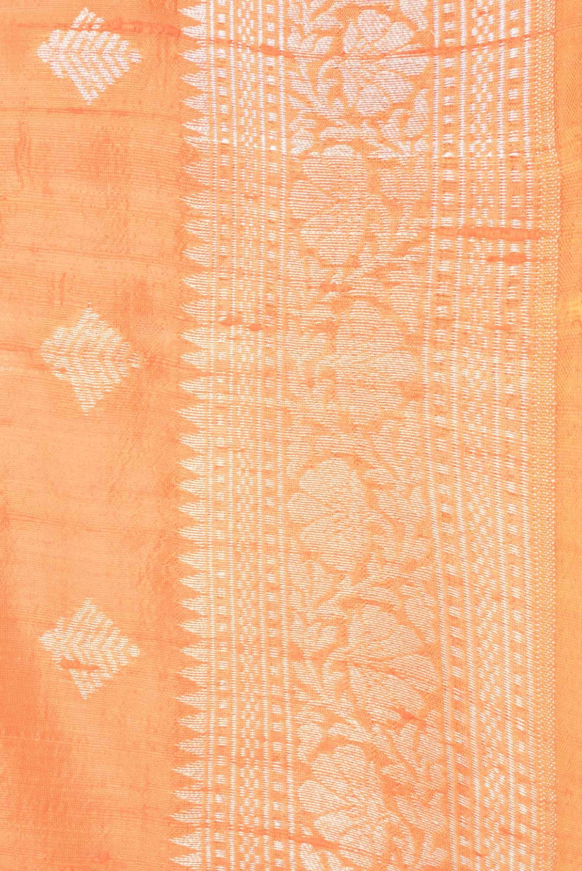 Border image of Orange Dual Tone Raw Silk Saree with Zari Brocade on the body and Zari Border