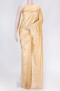 Sandal Dual Tone Raw Silk Saree with Zari Brocade on the body and Zari Border displayed on a mannequin