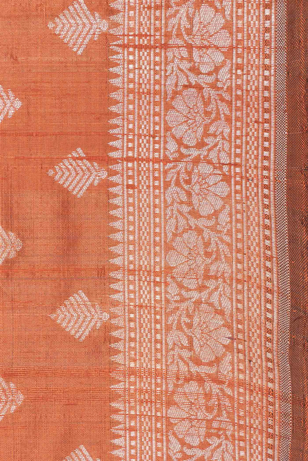 Border image of Brick Orange Dual Tone Raw Silk Saree with Zari Brocade on the body and Zari Border