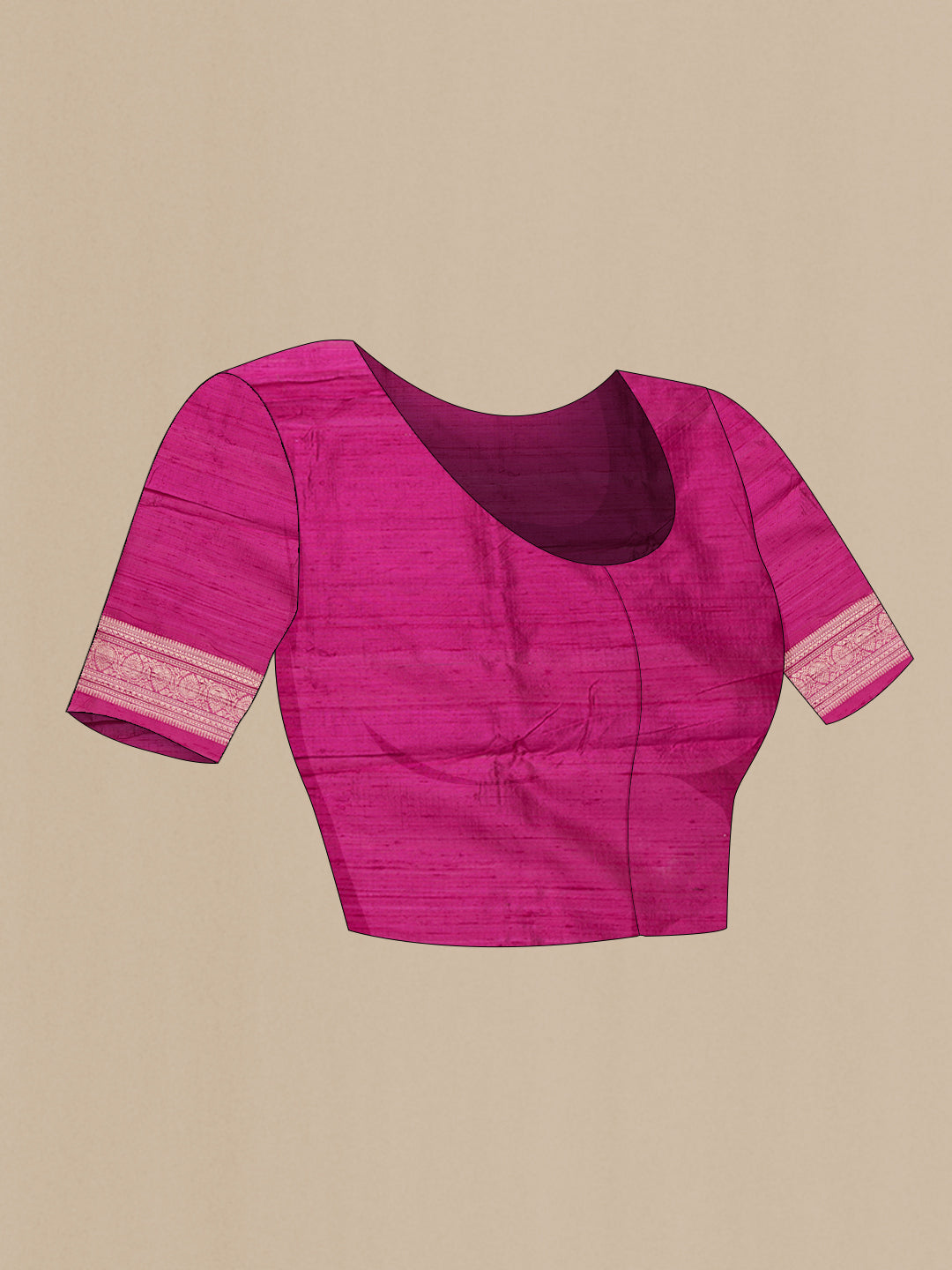 Close up image of the blouse of Pink Dual Tone Raw Silk Saree with Zari Butta on the body and Zari Border. 