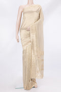 Gold Dual Tone Banarasi Georgette Saree with Zari Brocade on the body and Embroidery Border.  displayed on a mannequin