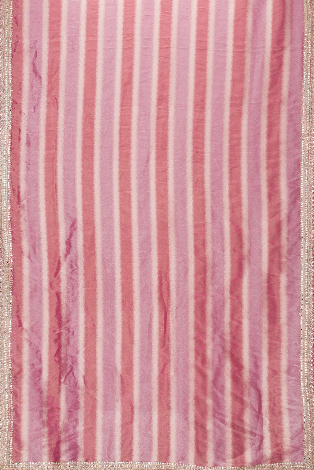 Flat view of Pink Dual Tone Banarasi Georgette Saree with Zari Brocade on the body and Embroidery Border. 