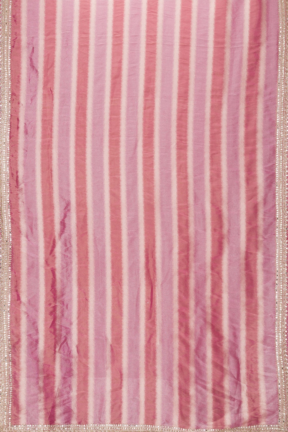 Flat view of Pink Dual Tone Banarasi Georgette Saree with Zari Brocade on the body and Embroidery Border. 