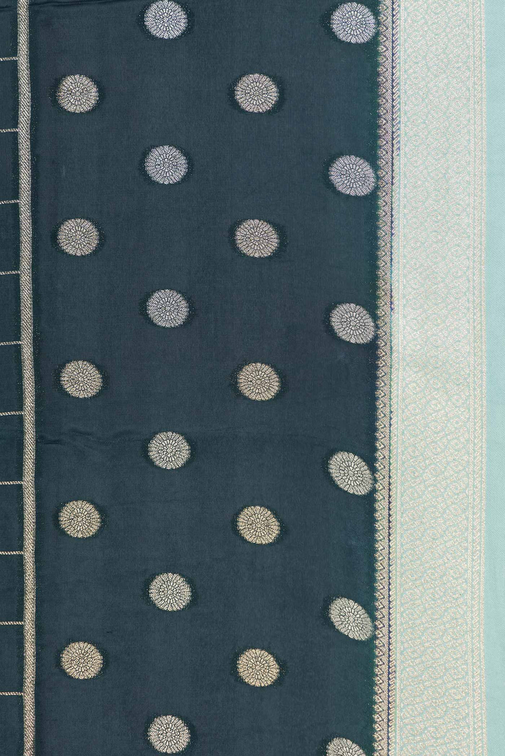 Border image of Bottle Green Dual Tone Banarasi Silk Saree with Checked design on the body and Fancy Border. 