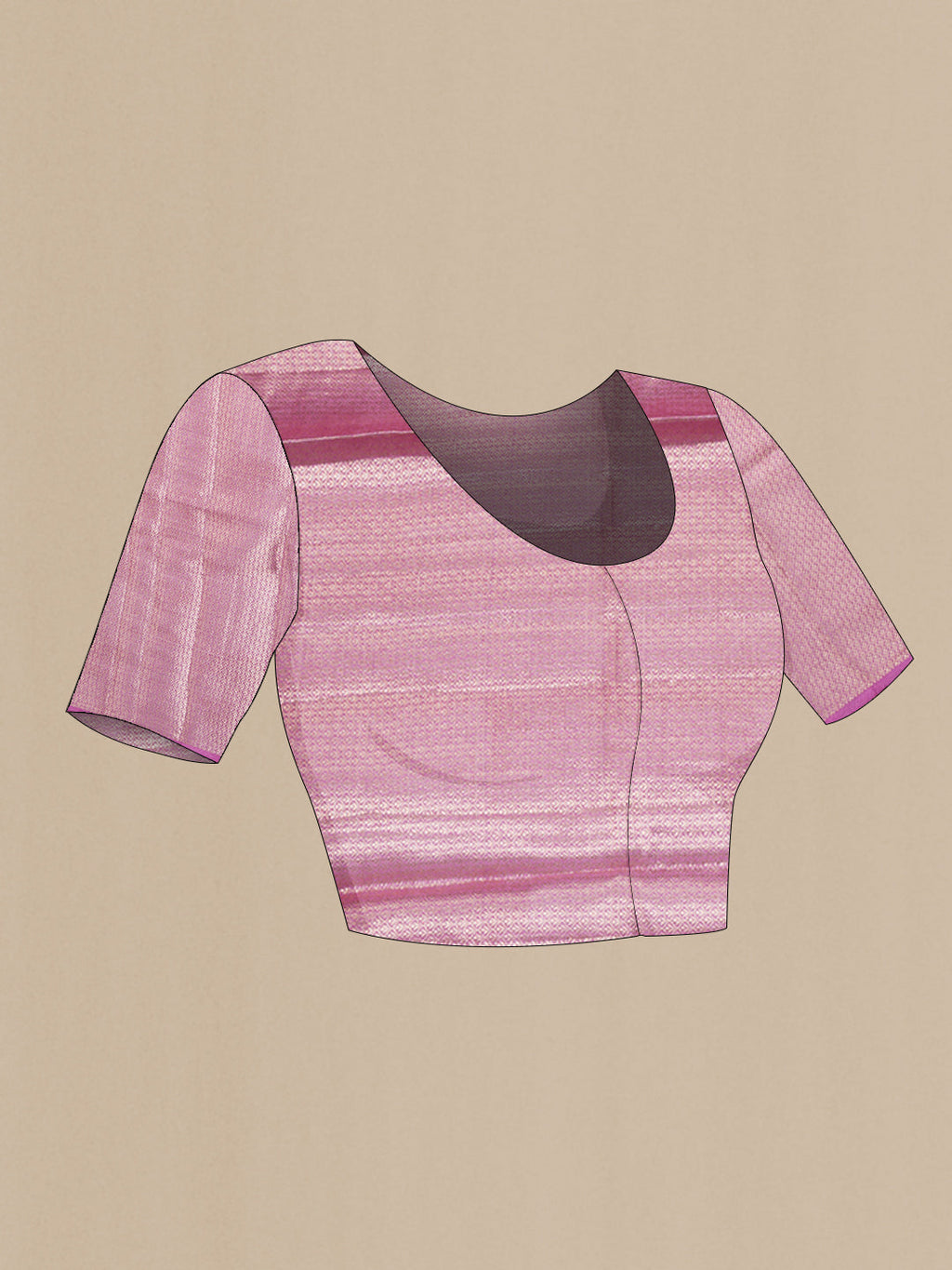 Close up image of the blouse of Lavender Tussar Silk Saree with Zari Butta on the body and Zari Border. 