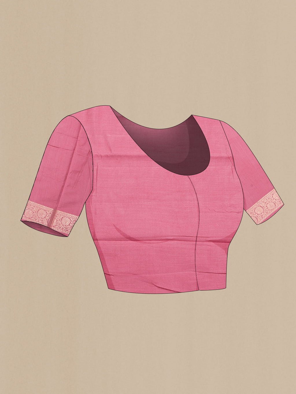 Close up image of the blouse of Pink Dual Tone Banarasi Raw Silk Saree with Zari Brocade on the body and Zari Border. 