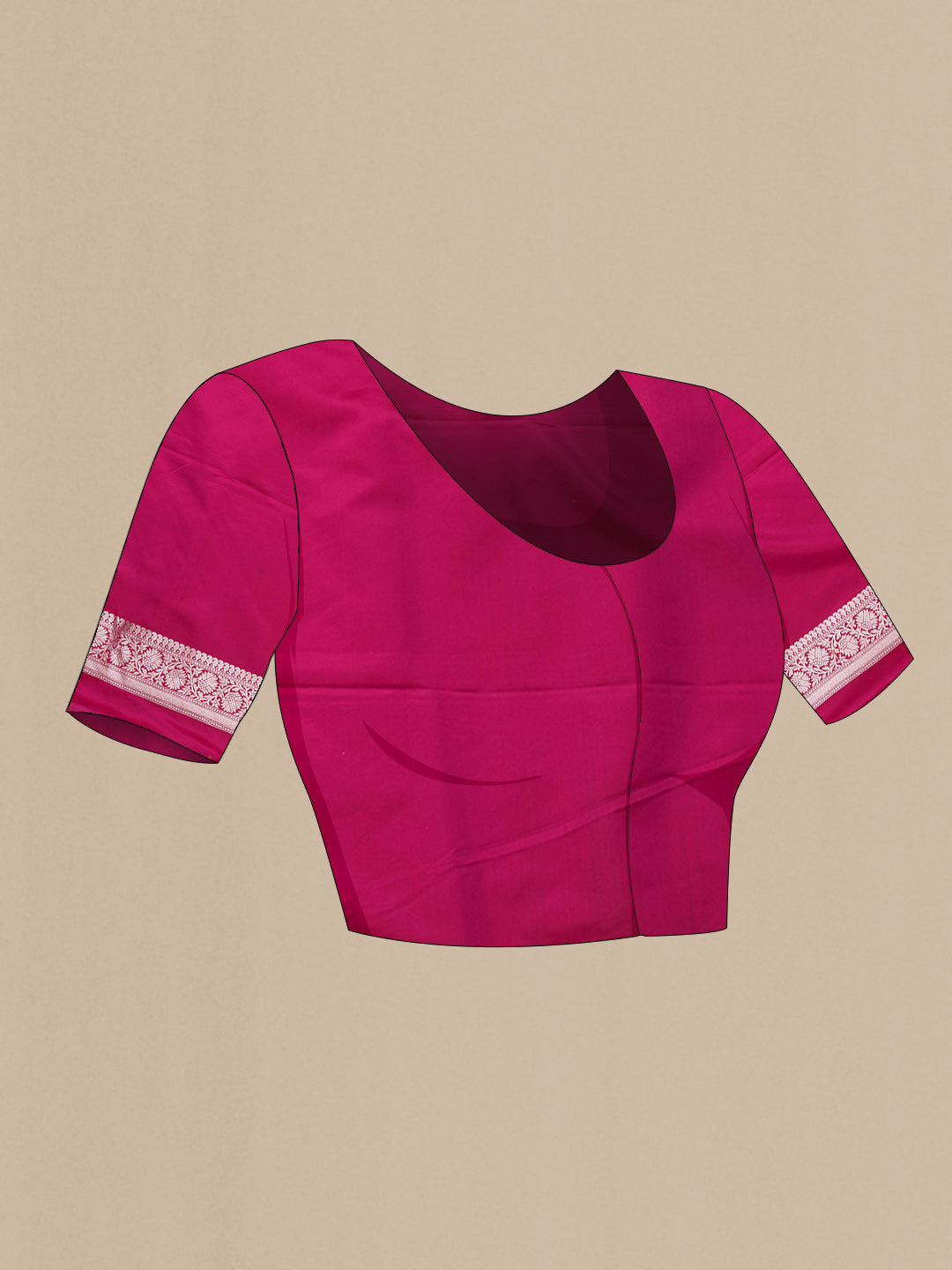 Close up image of the blouse of Pink Dual Tone Blended Banarasi Silk Saree with Zari Brocade on the body and Zari Border. 