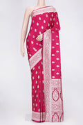 Dark Pink Dual Tone Blended Banarasi Saree with Zari Butta on the body and Zari Border.  displayed on a mannequin