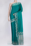 Green Dual Tone Blended Banarasi Silk Saree with Plain Body and Zari Border.  displayed on a mannequin