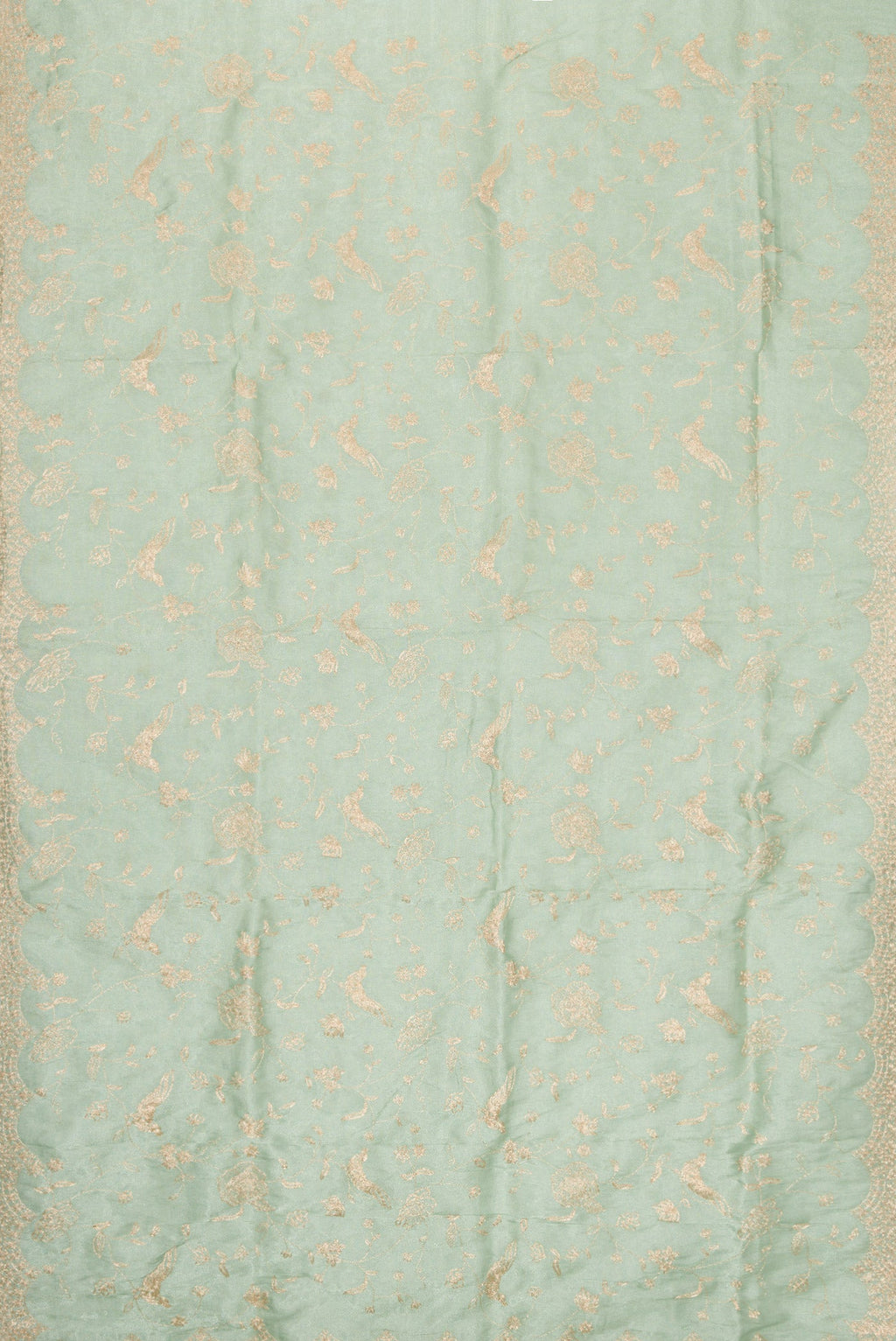 Flat view of Sea Green Dual Tone Blended Organza Silk Saree with Embroidery on the body and Embroidery Border. 