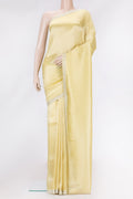 Yellow Dual Tone Mysore Georgette Saree with Zari Brocade on the body and Embroidery Border.  displayed on a mannequin