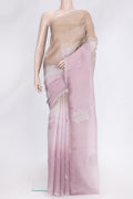 Rose pink Dual Tone Organza Silk Saree with Embroidery on the body and Embroidery Border.  displayed on a mannequin