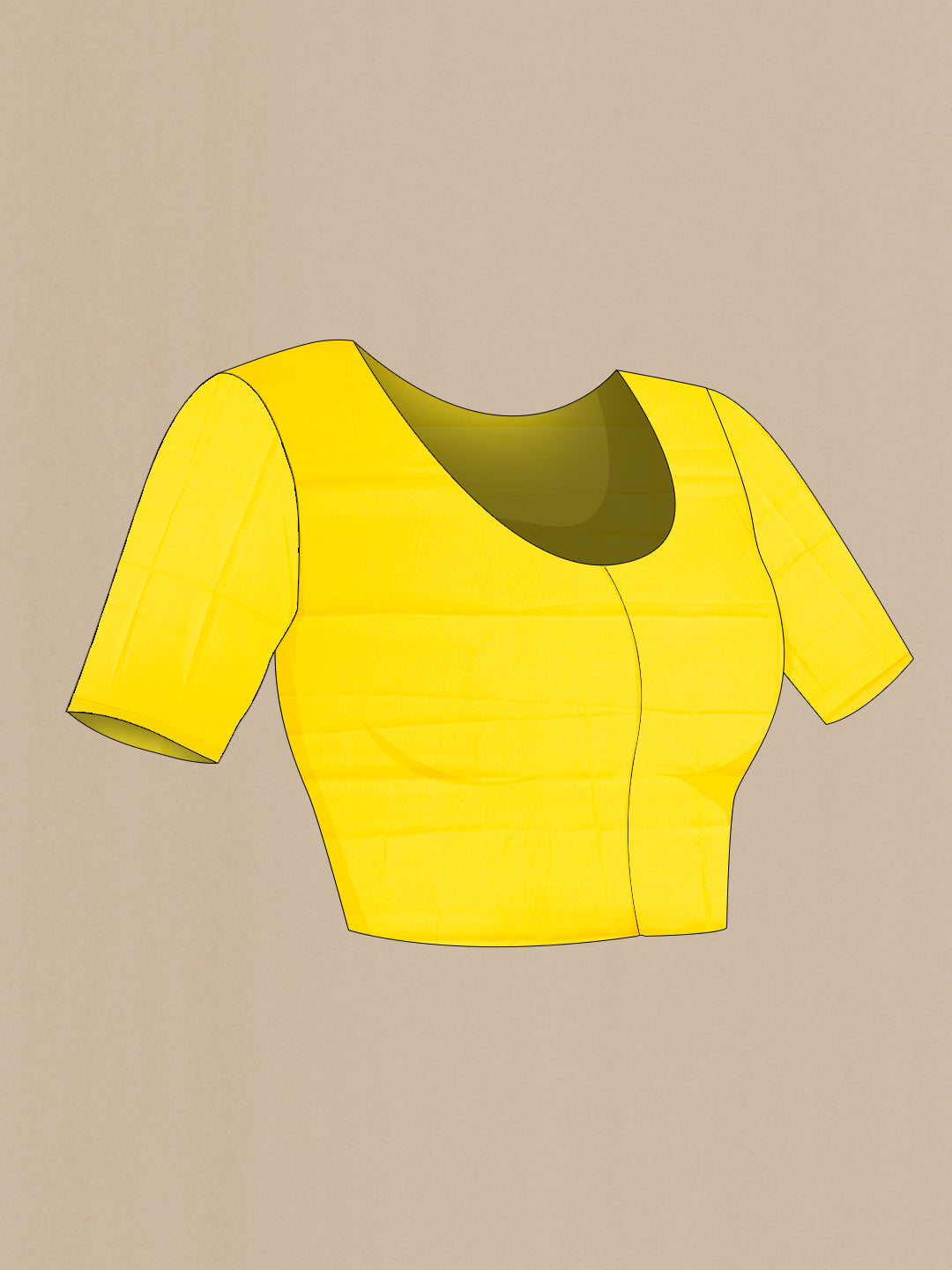 Close up image of the blouse of Lemon Yellow Dual Tone Mysore Chiffon Saree with Plain Body and Zari Border. 