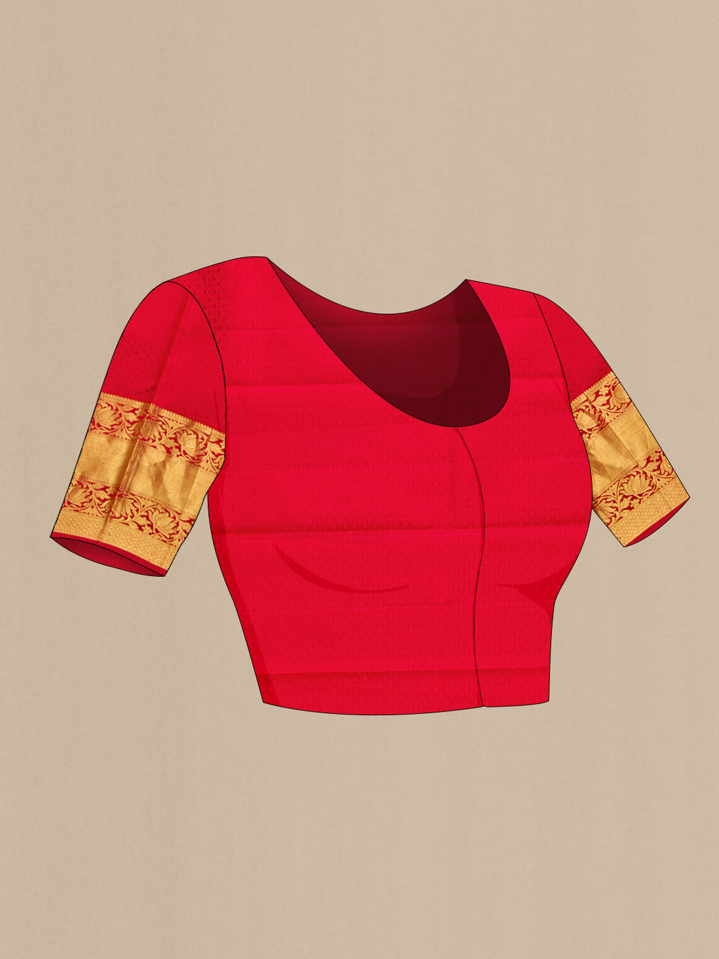 Close up image of the blouse of Mustard Dual Tone Kanjivaram Silk Saree with Zari Brocade on the body and Zari Border. 