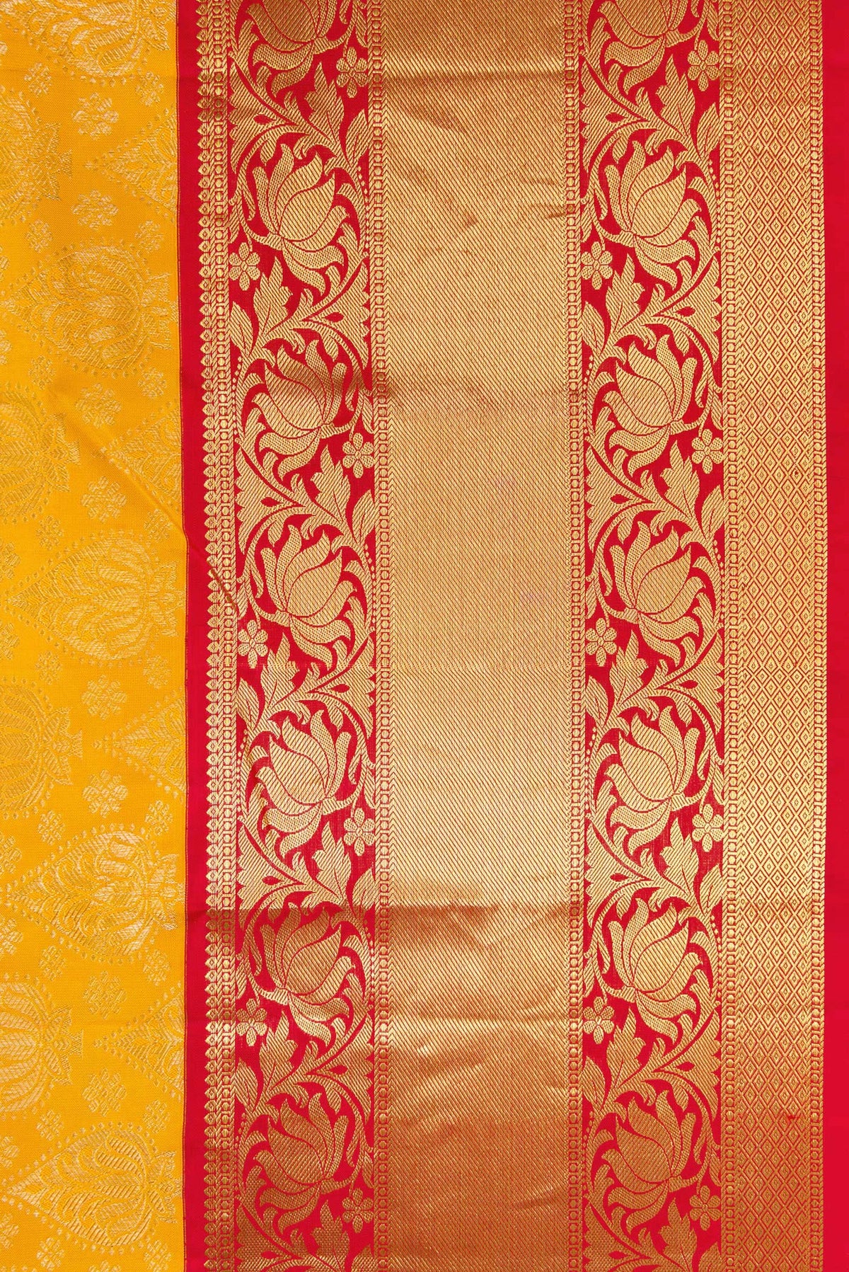 Border image of Mustard Dual Tone Kanjivaram Silk Saree with Zari Brocade on the body and Zari Border. 