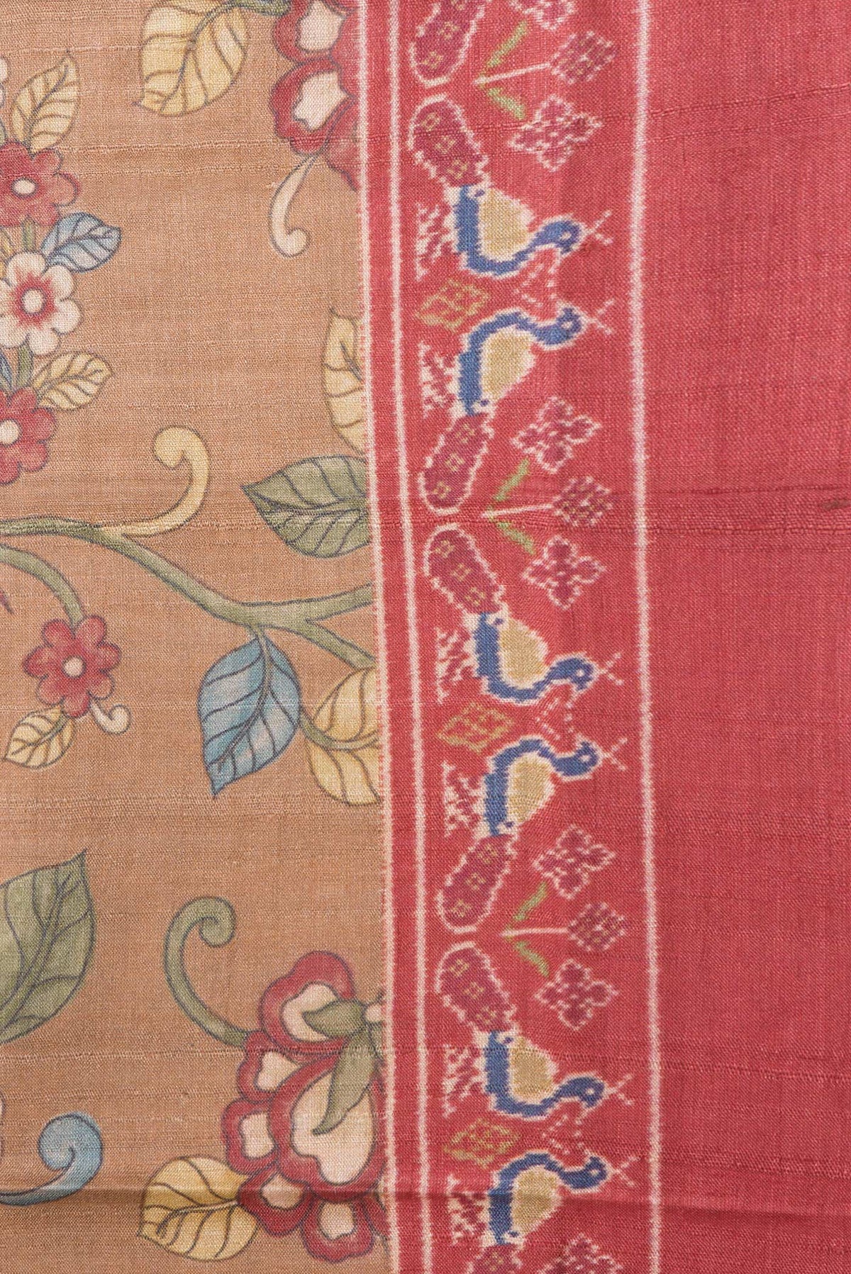 Border image of Dark Beige Dual Tone Tussar Silk Saree with Printed design on the body and Printed Border. 