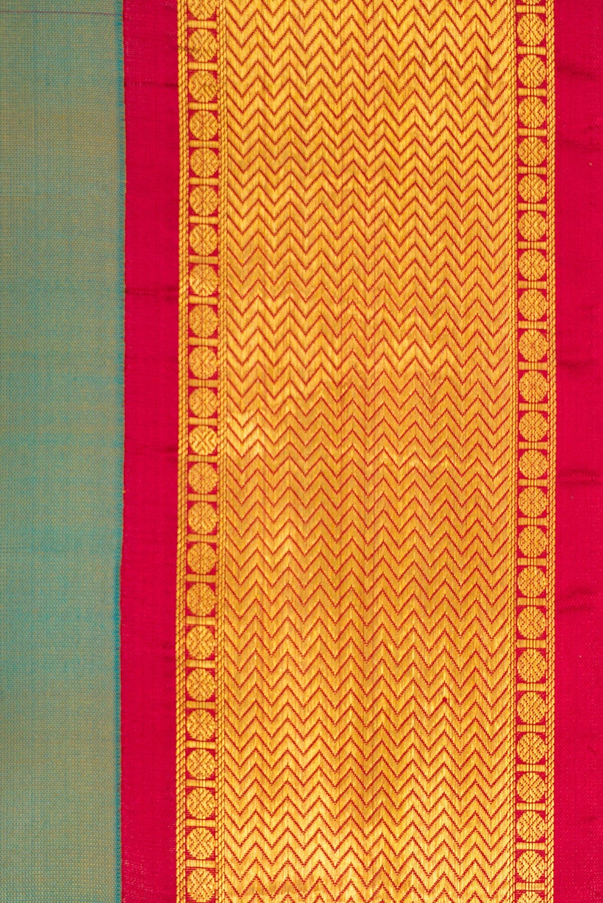 Border image of Green Dual Tone Kanjivaram Silk Nine Yards Saree with Stripes on the body and Zari Border. 
