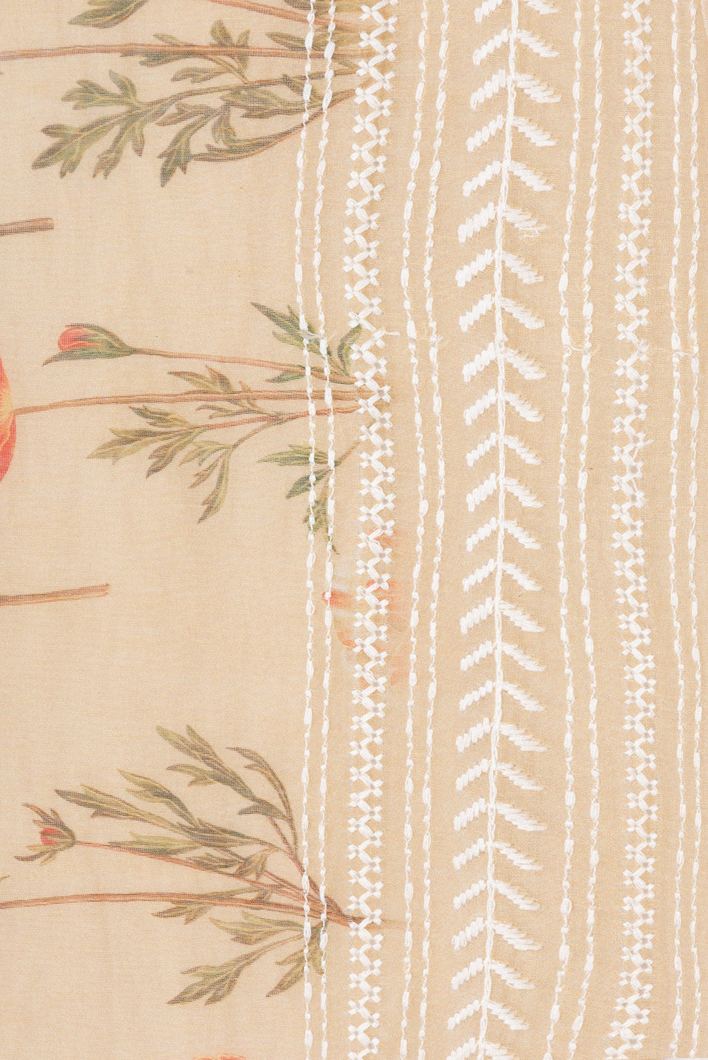 Border image of Sandal Dual Tone Chanderi Silk Saree with Printed design on the body and Embroidery Border. 