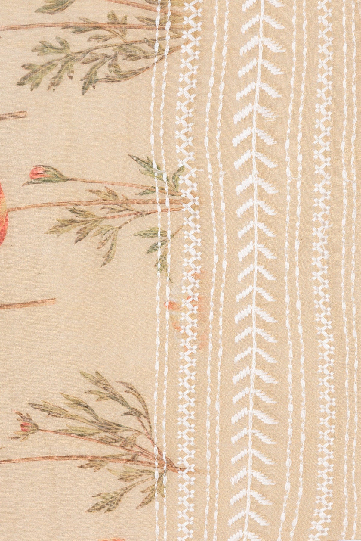 Border image of Sandal Dual Tone Chanderi Silk Saree with Printed design on the body and Embroidery Border. 