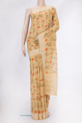 Sandal Dual Tone Chanderi Silk Saree with Printed design on the body and Embroidery Border.  displayed on a mannequin