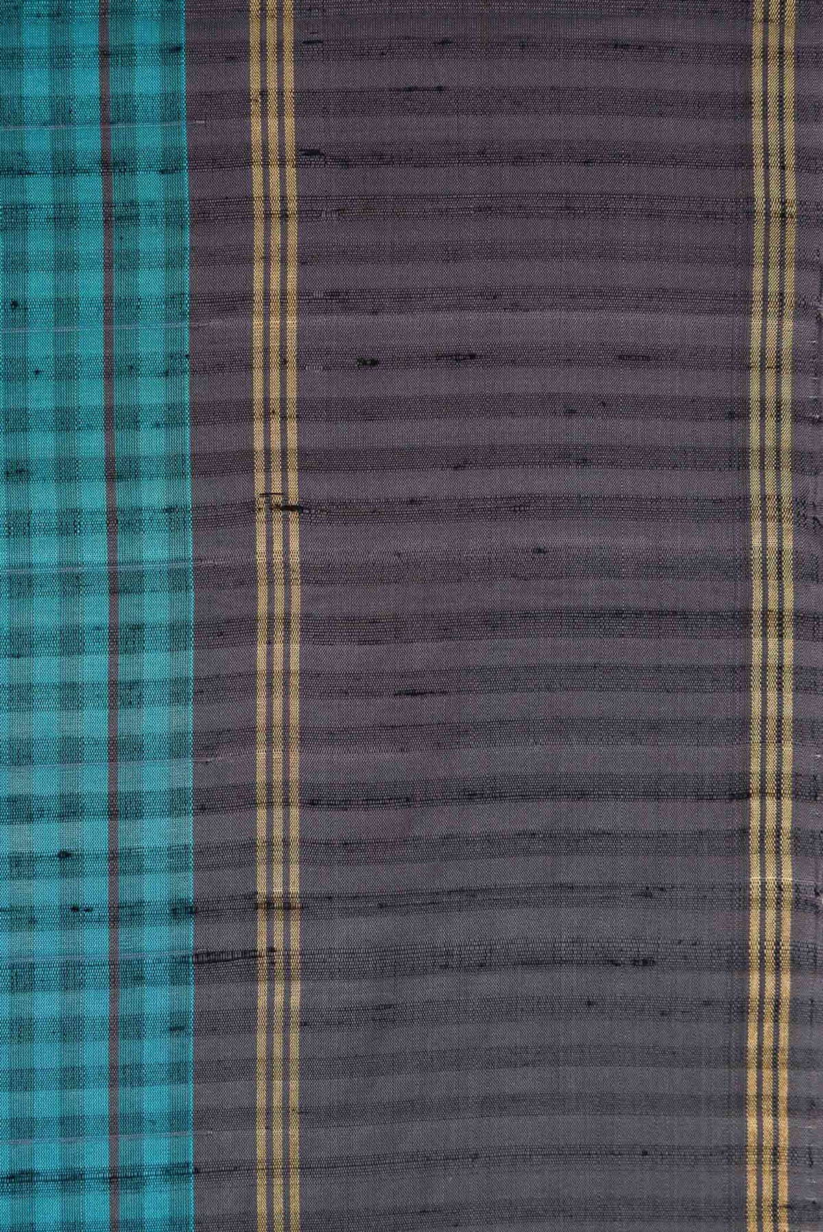 Border image of Maya Blue Dual Tone Soft Silk Saree with Checked design on the body and Zari Border