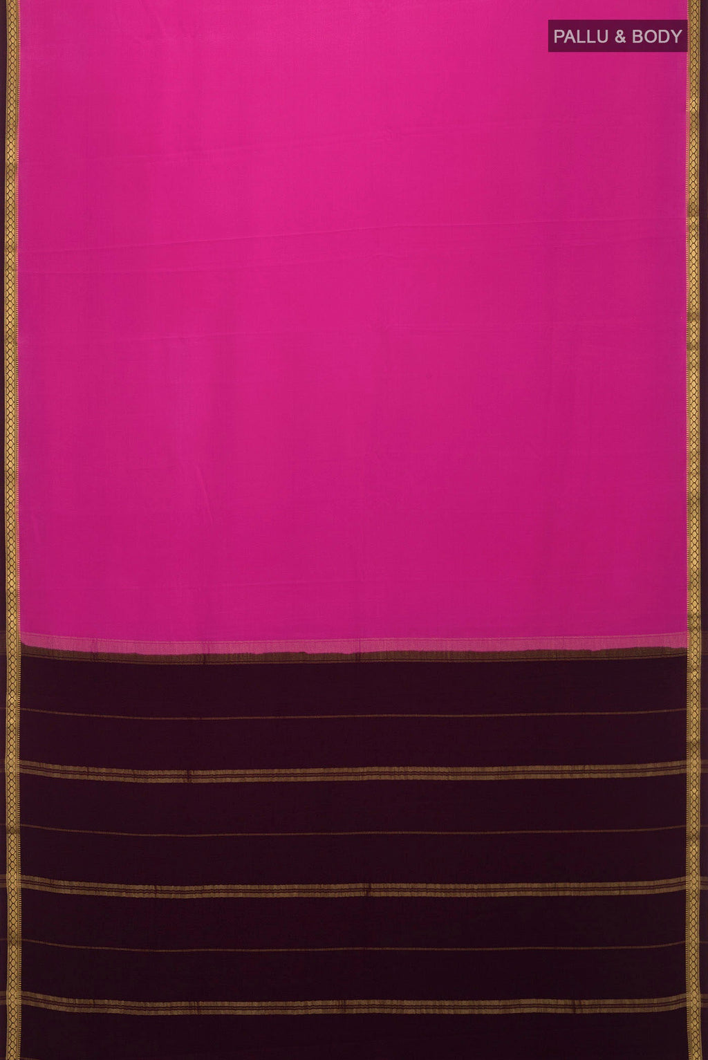 Flat view of Pure Silk Pure Zari Pink Mysore Crepe Saree with Plain Body and Zari Border