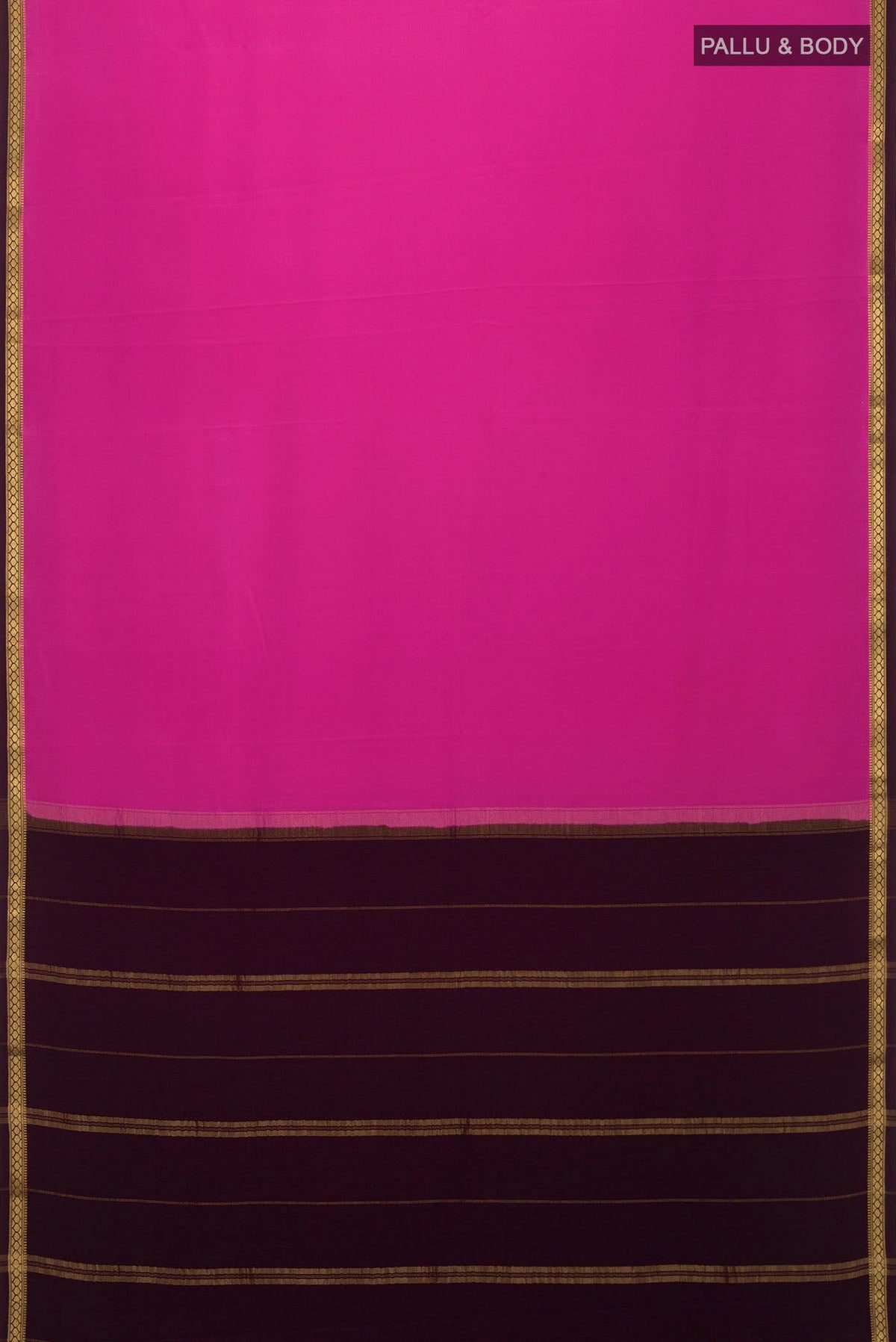 Flat view of Pure Silk Pure Zari Pink Mysore Crepe Saree with Plain Body and Zari Border