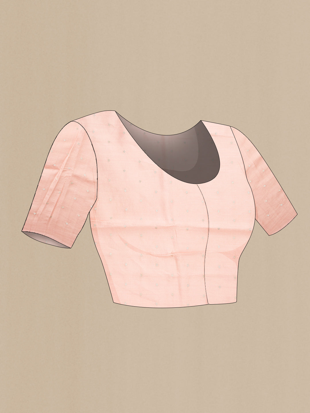 Close up image of the blouse of Rose Gold Dual Tone Organza Silk Saree with Plain Body and Embroidery Border. 
