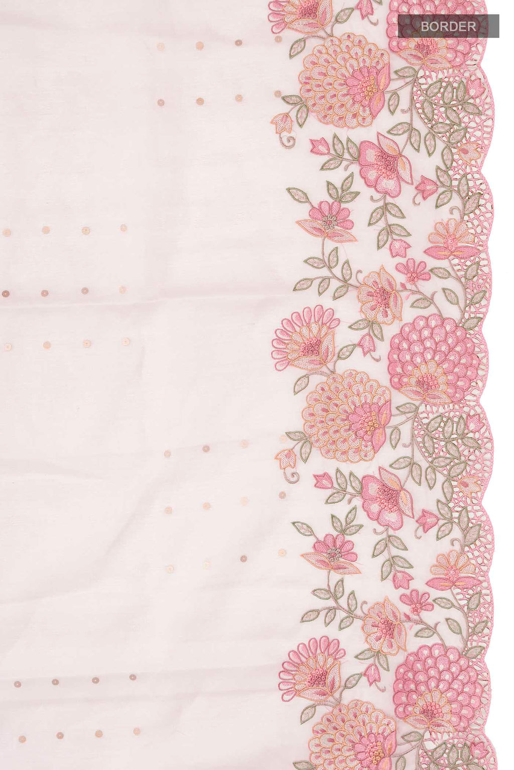Border image of Pink Organza Silk Saree with Embroidery on the body and Embroidery Border