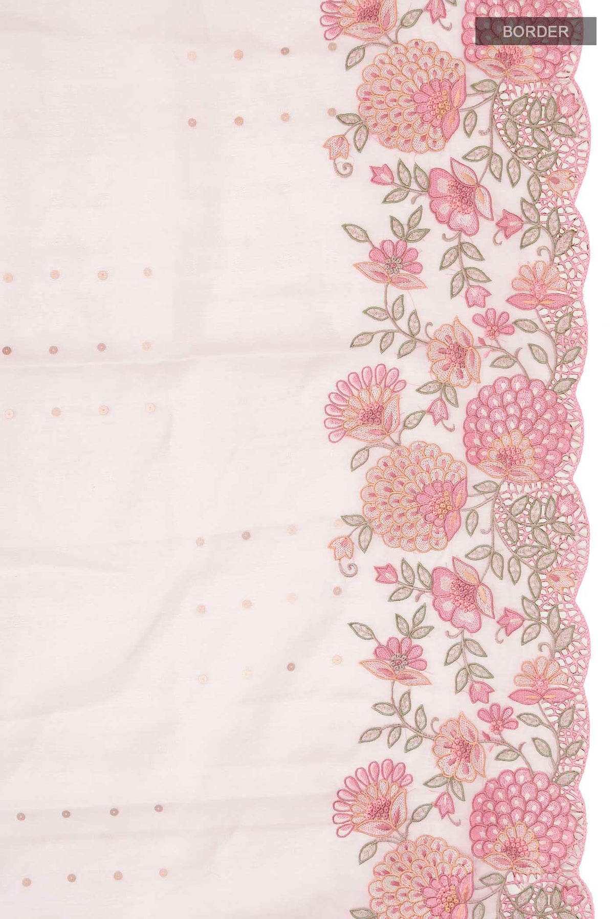 Border image of Pink Organza Silk Saree with Embroidery on the body and Embroidery Border