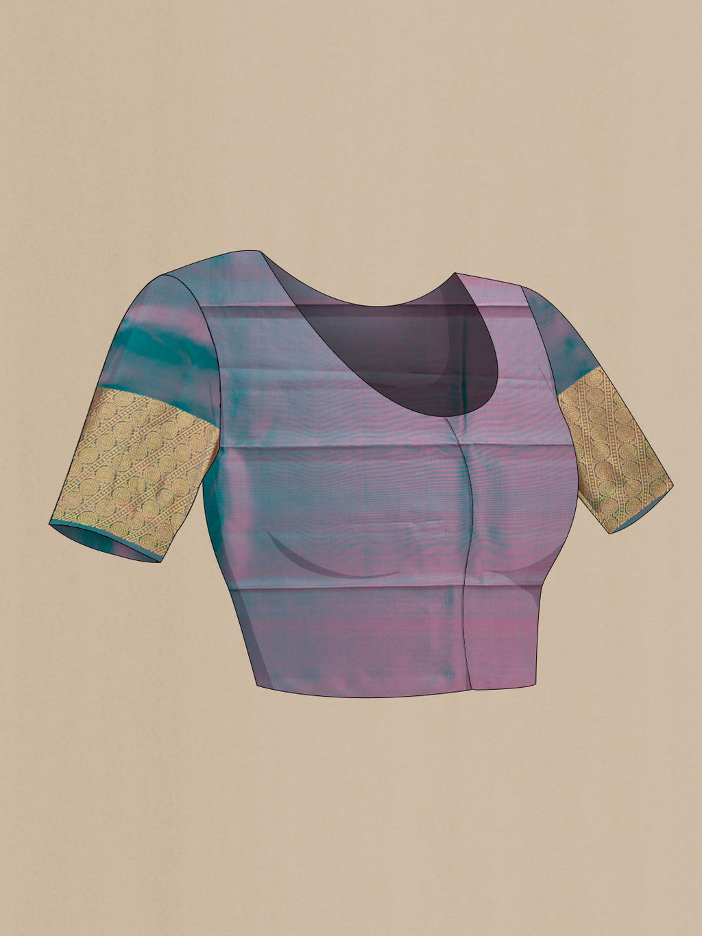 Close up image of the blouse of Pink Dual Tone Kanchipuram Silk Saree with Zari Butta on the body and Zari Border