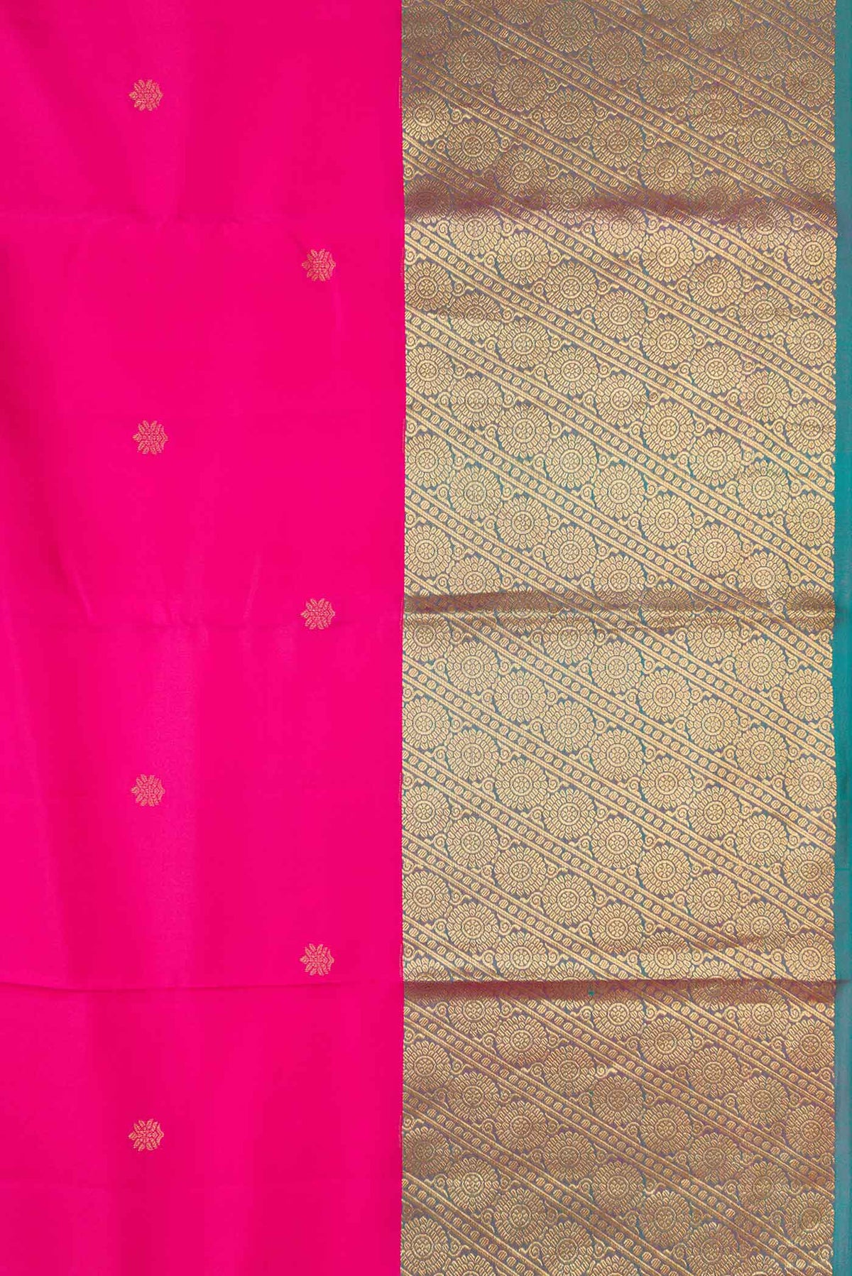 Border image of Pink Dual Tone Kanchipuram Silk Saree with Zari Butta on the body and Zari Border