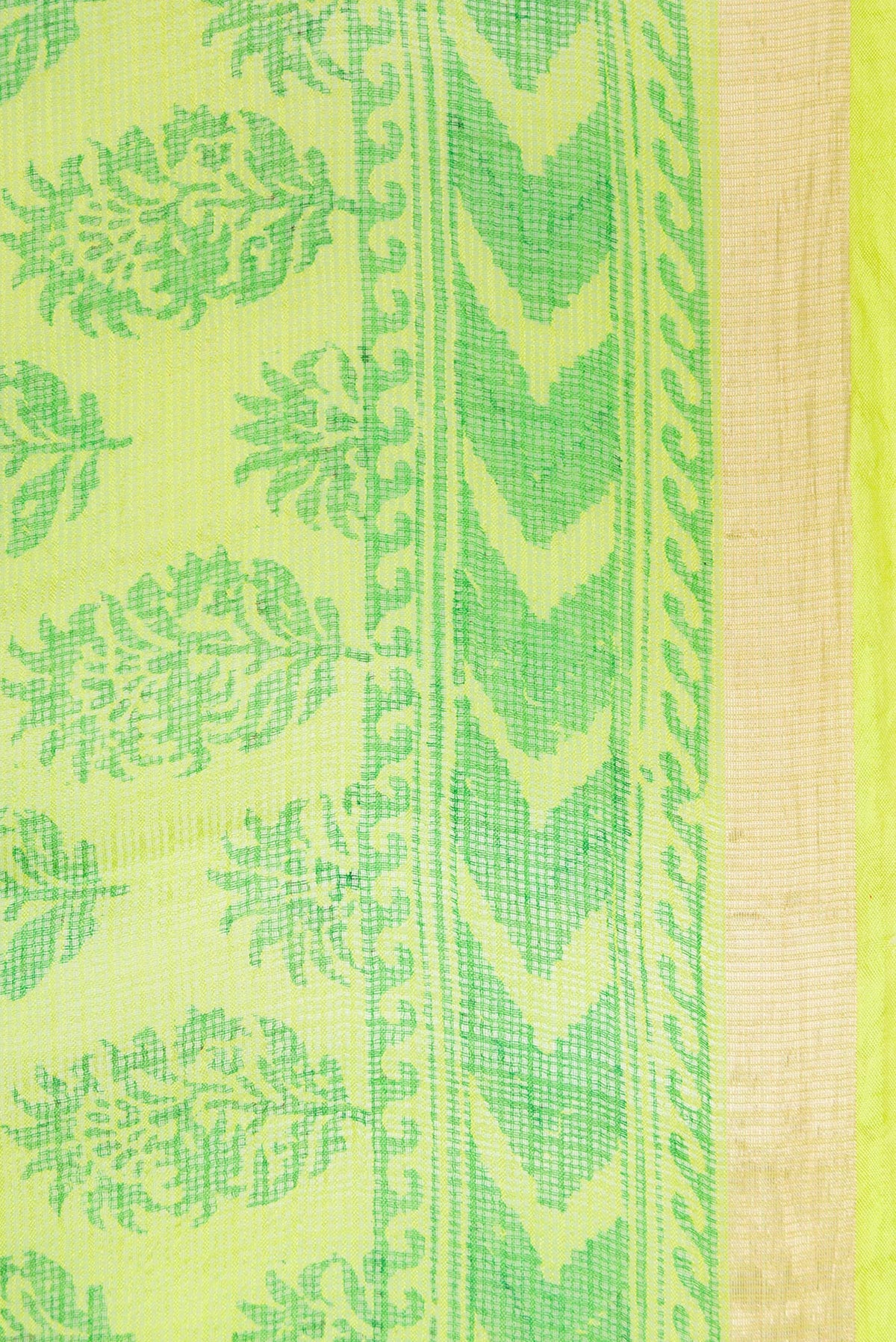 Border image of Parrot Green Dual Tone Kota Silk Saree with Printed design on the body and Zari Border. 
