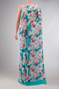 Light Blue Dual Tone Mysore Georgette Saree with Printed design on the body and Plain Border displayed on a mannequin