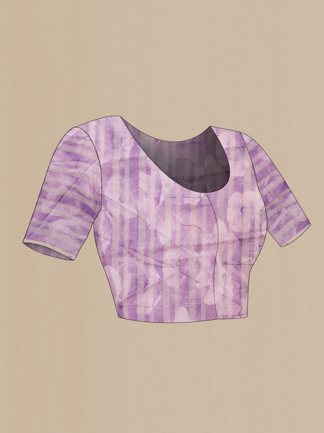 Close up image of the blouse of Lavender Dual Tone Mysore Georgette Saree with Printed design on the body and Zari Border
