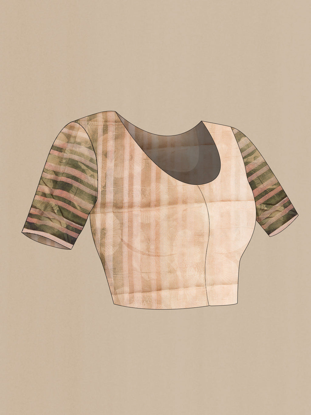 Close up image of the blouse of Beige Dual Tone Mysore Georgette Saree with Stripes on the body and Zari Border