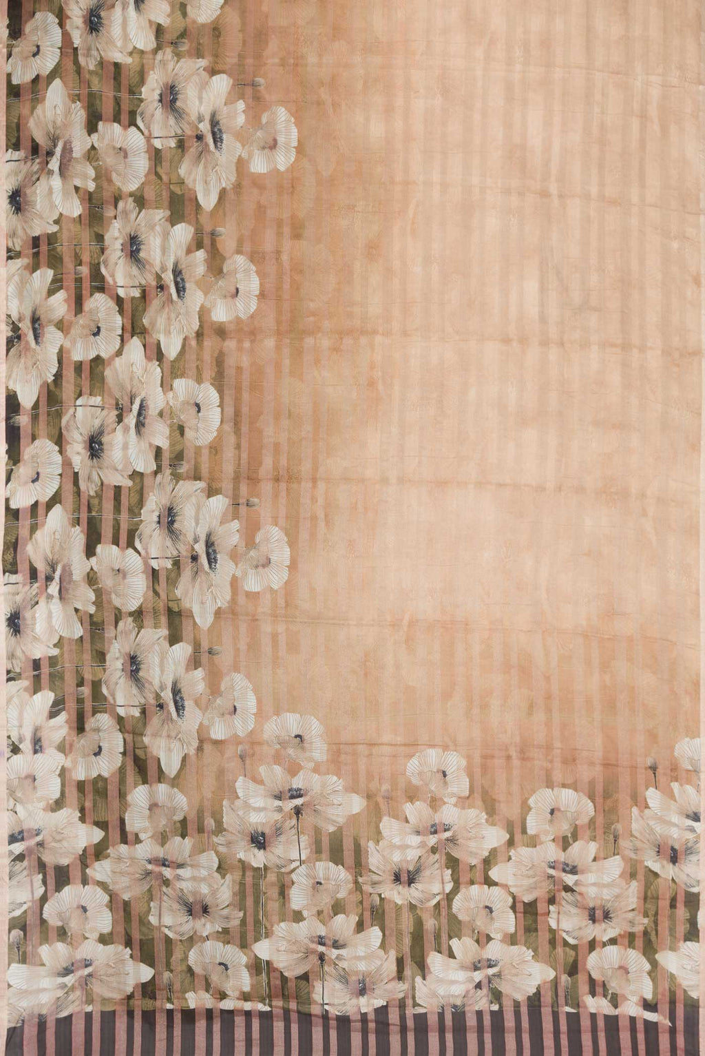Flat view of Beige Dual Tone Mysore Georgette Saree with Stripes on the body and Zari Border