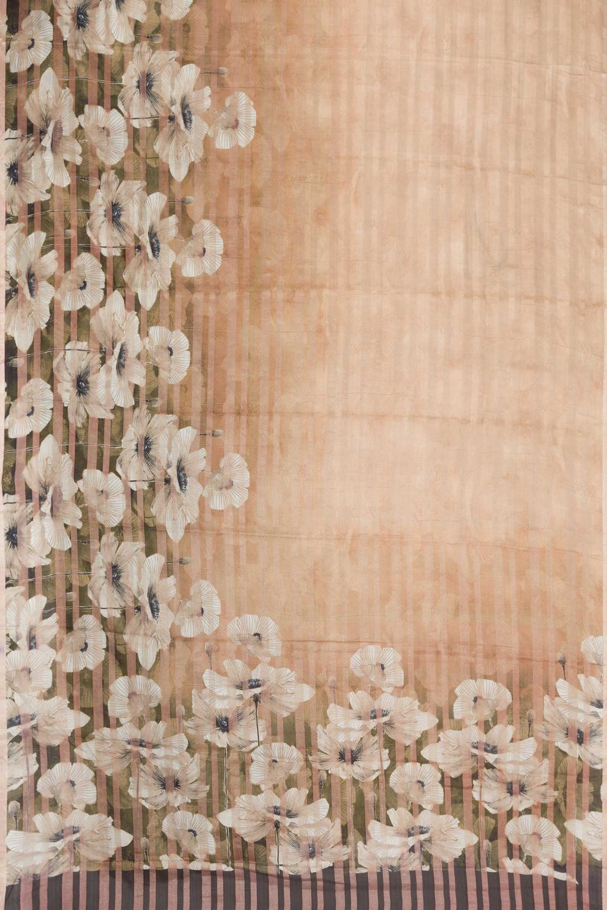 Flat view of Beige Dual Tone Mysore Georgette Saree with Stripes on the body and Zari Border