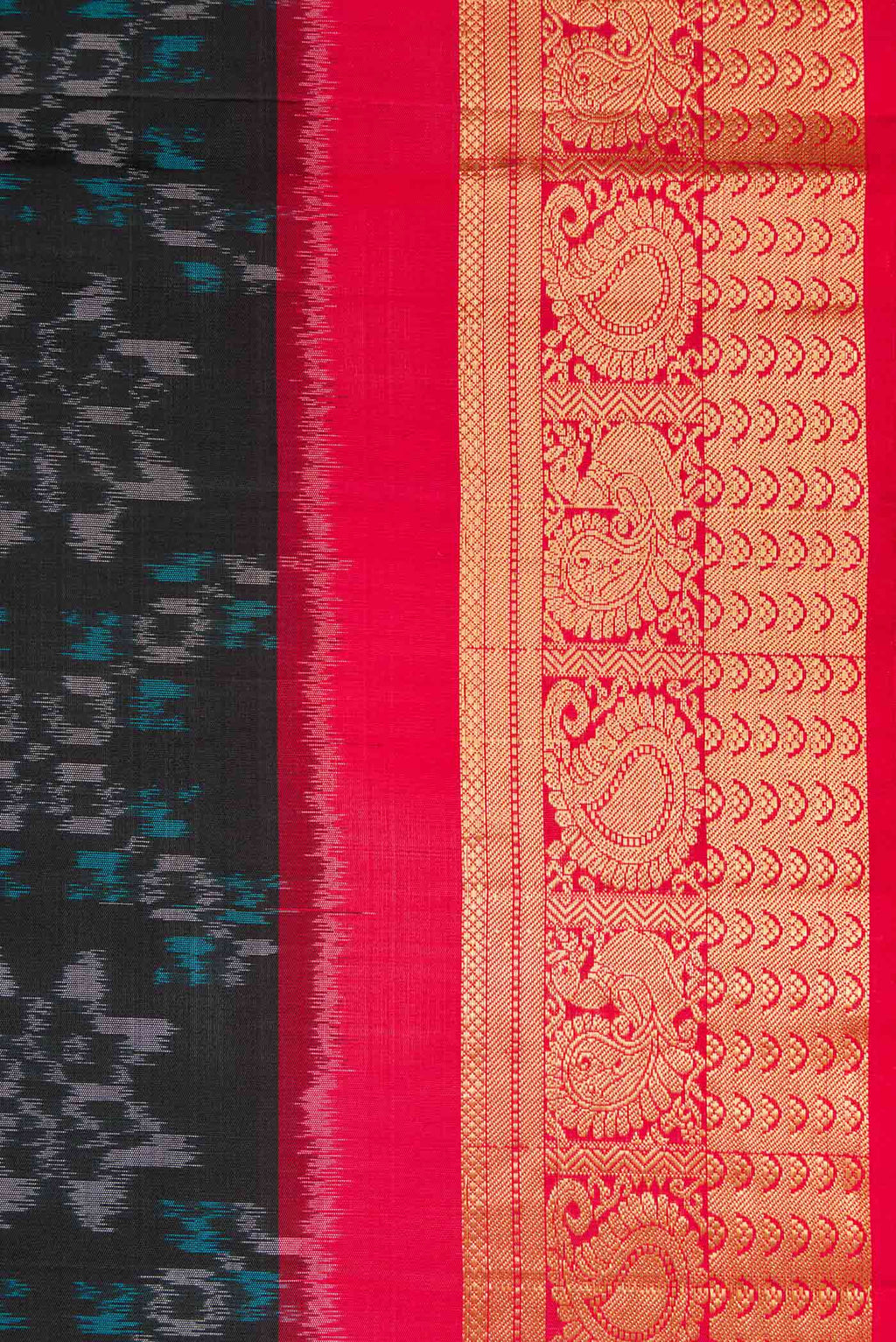 Border image of Black Dual Tone Soft Silk Saree with Ikat Print on the body and Zari Border. 