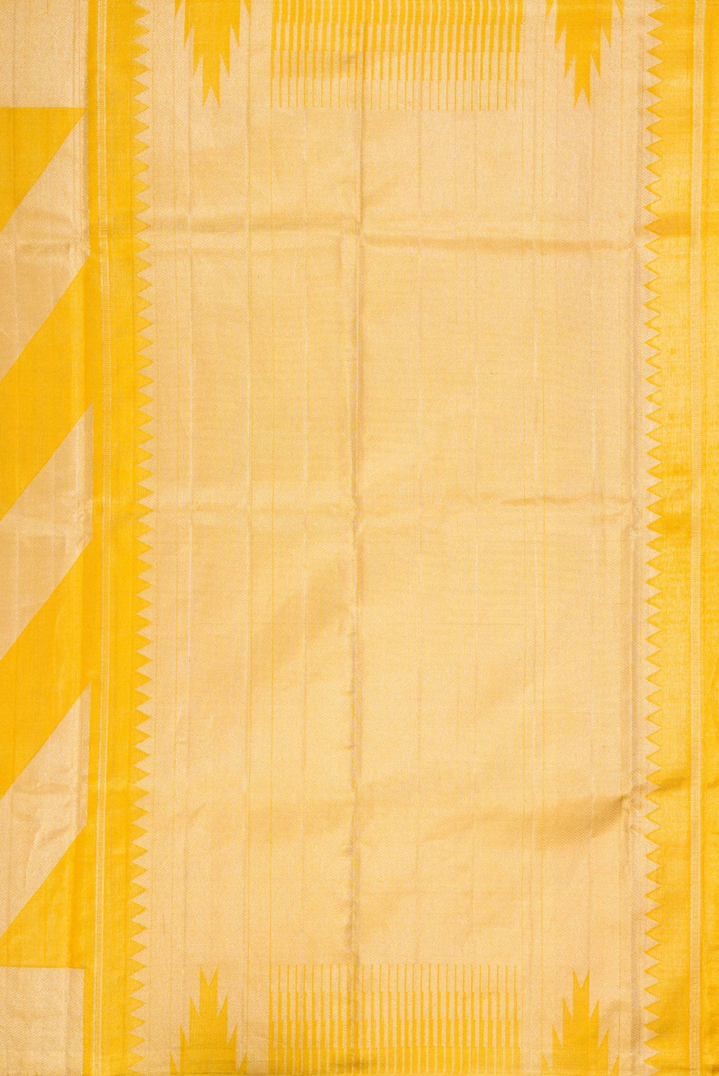 Close up image of the pallu of Gold Dual Tone Tissue Silk Saree with Zari Brocade on the body and Zari Border. 
